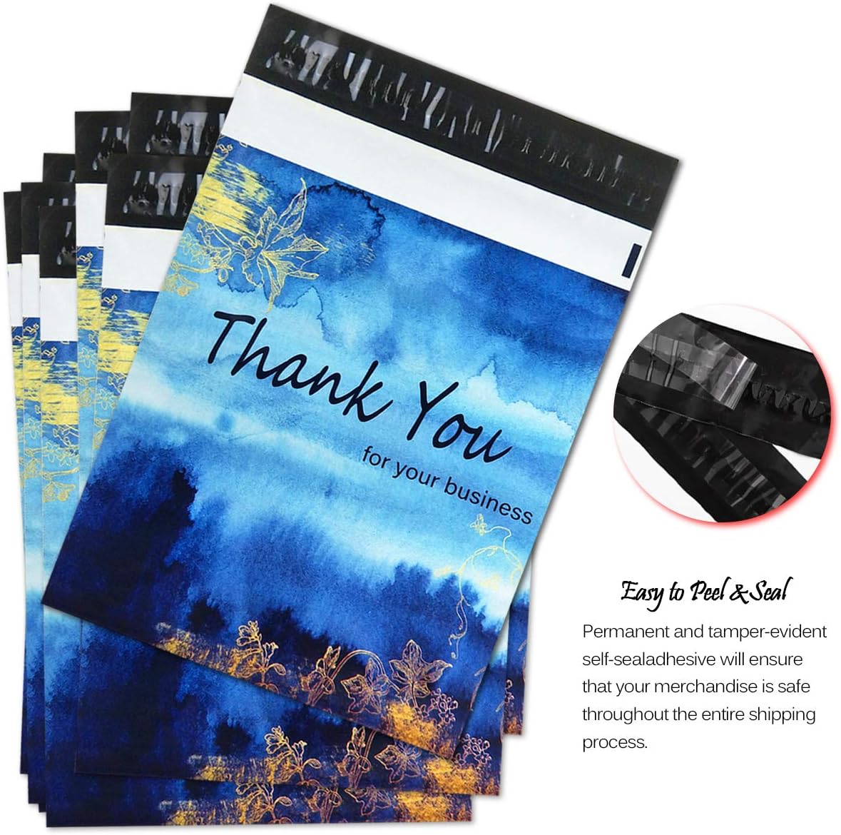 100 Blue Dyed Thank You Poly mailers Packaging 25x33cm self-adhesive