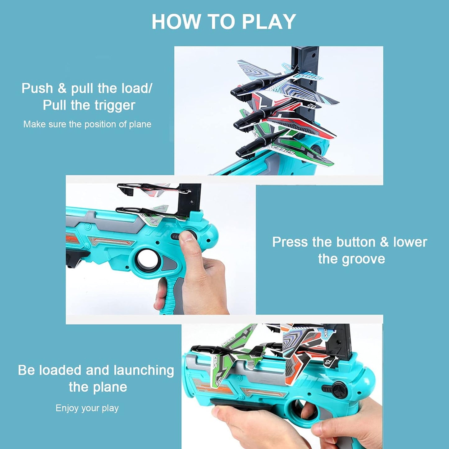 Launcher Catapult Gun with 4 foam flying airplanes Gliding Kids Boys Toys