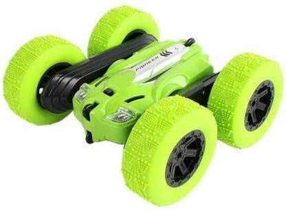 Remote Control Stunt Car Truck Double Sided 360 degree Flip LED Lights -GREEN