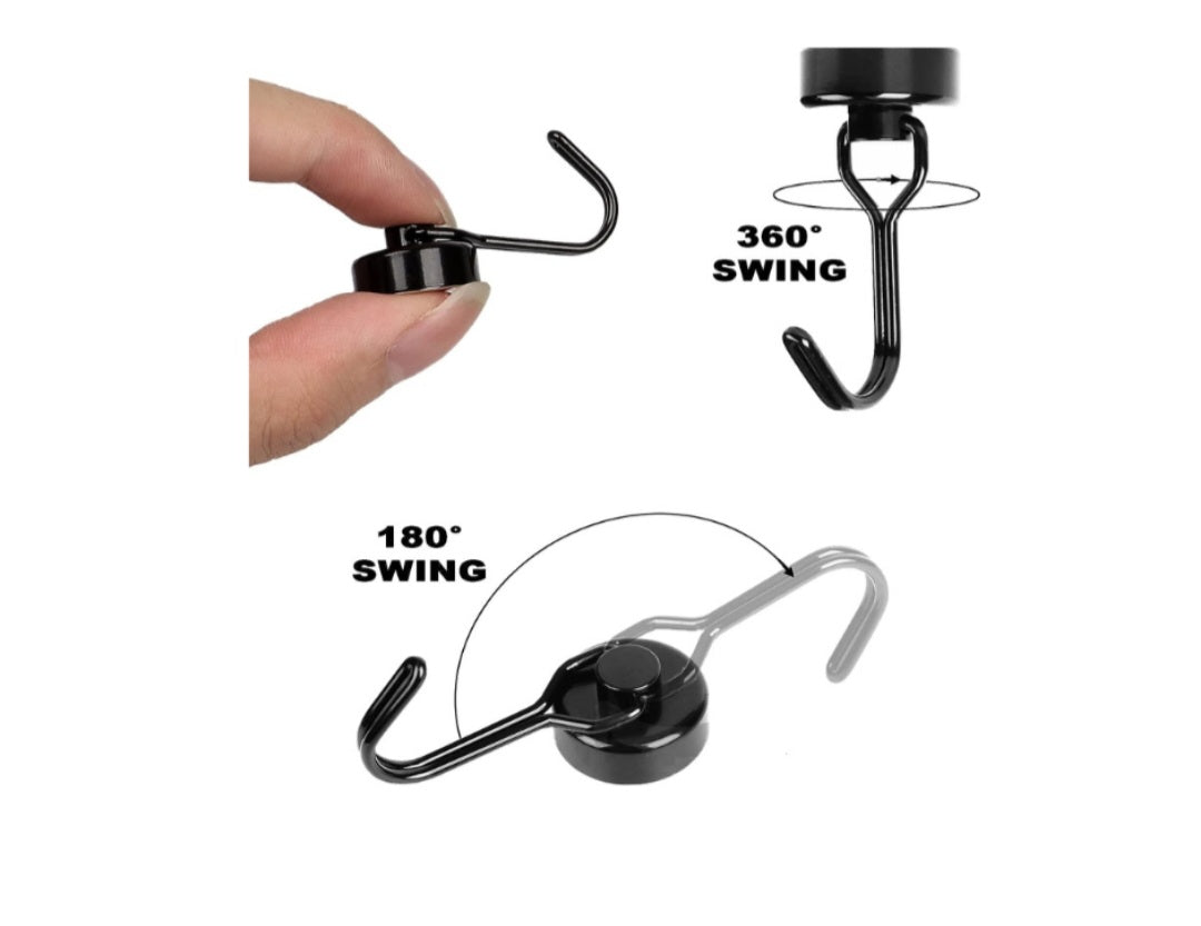 Magnetic Swivel Heavy Duty Neodymium Hooks 6 Pack - Black