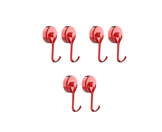 Magnetic Swivel Heavy Duty Neodymium Hooks 6 Pack - Red