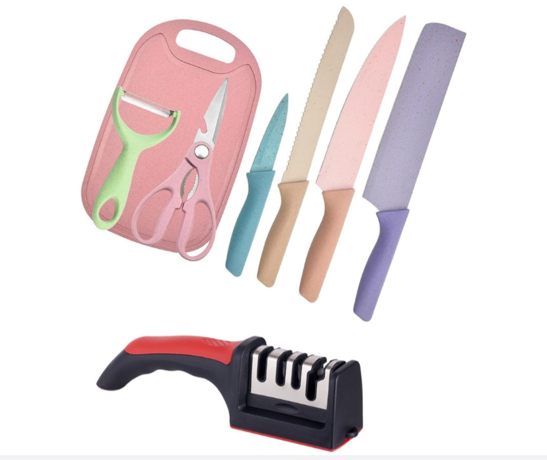 8 Piece Kitchen Knife Set Stainless Steel with Chopping Board and Knife Sharpener