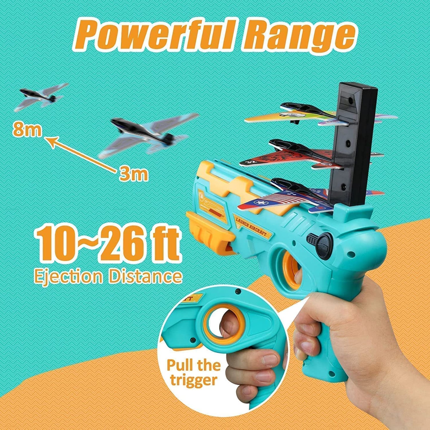 Launcher Catapult Gun with 4 foam flying airplanes Gliding Kids Boys Toys