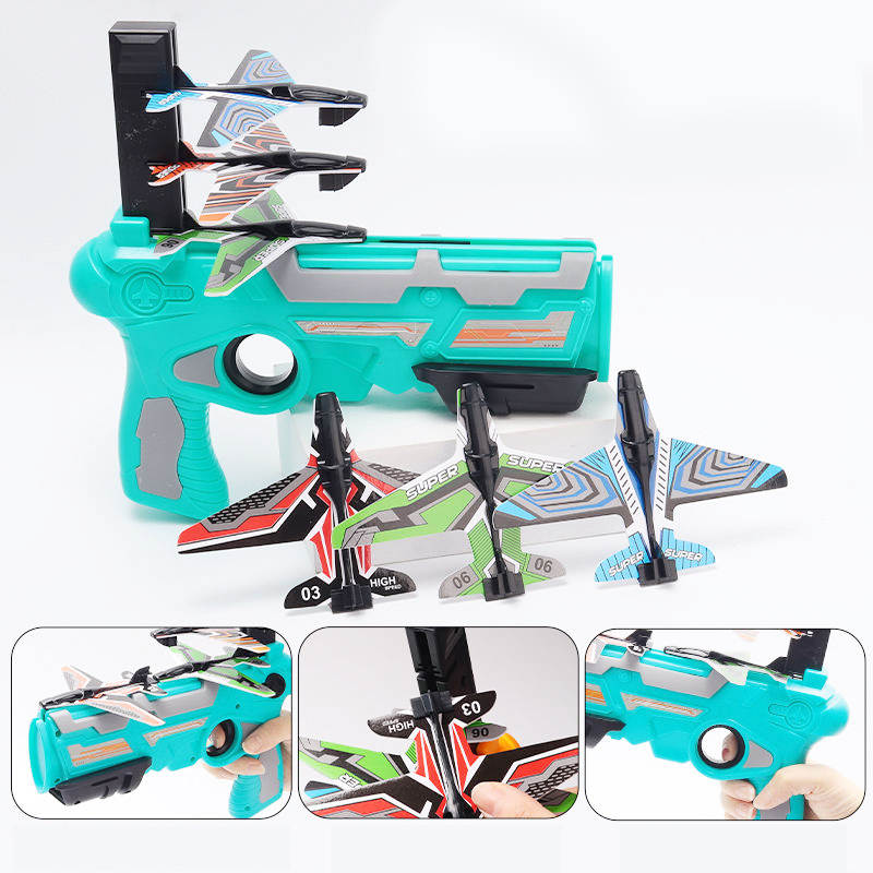 Launcher Catapult Gun with 4 foam flying airplanes Gliding Kids Boys Toys
