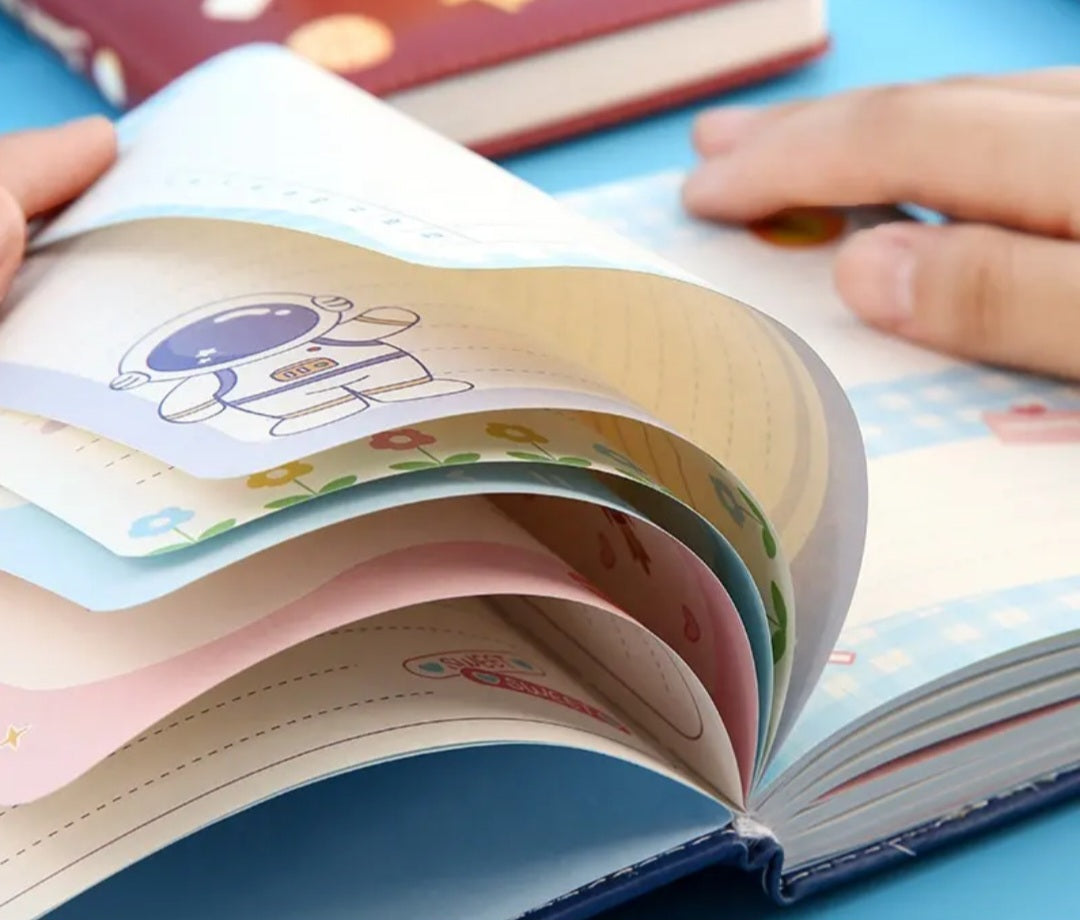 Combination Lock A5 Notebook Diary Journal Soft PU Leather Cover OuterSpace - Astro with heart flag