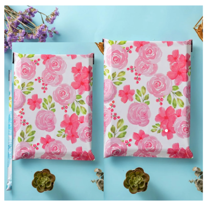 100 Pink Floral Polymailers 25x33cm