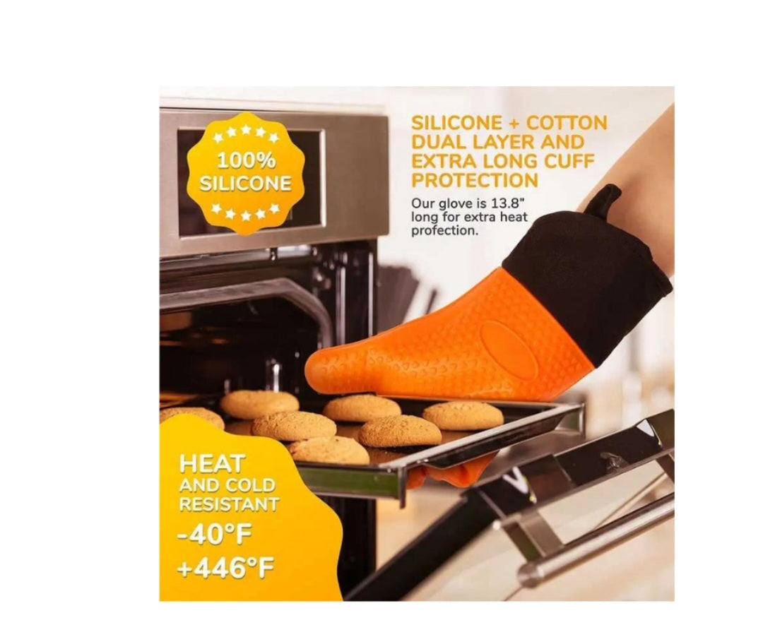 Silicone Kitchen Oven Glove/Mitt Heat Resistant Non Slip Single Glove - Bright Orange