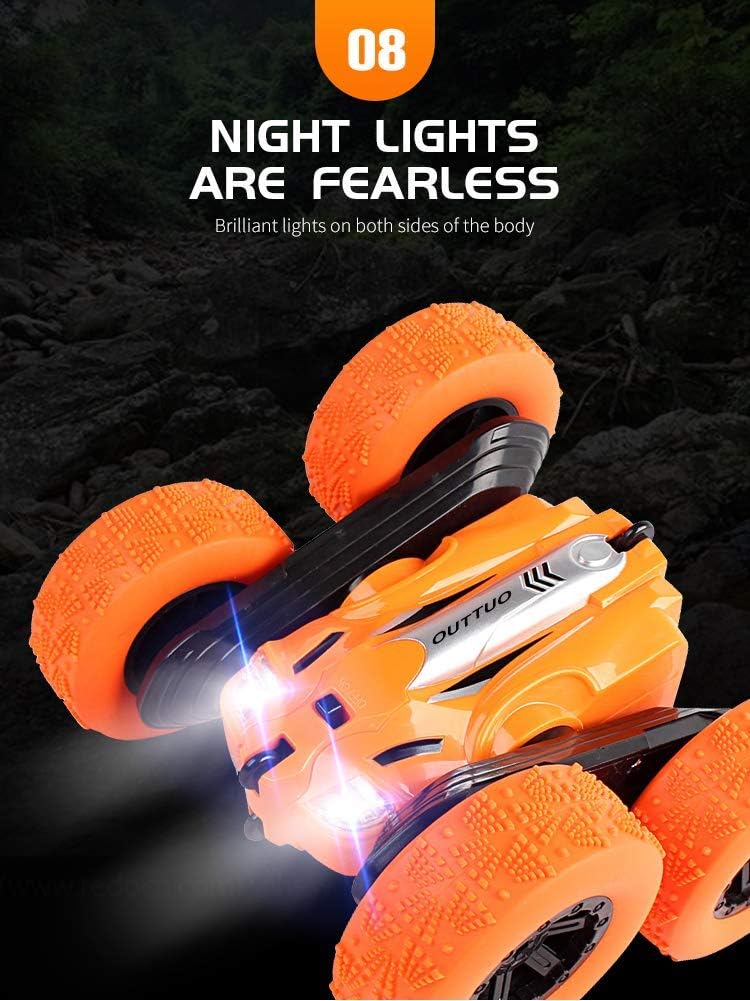 Remote Control Stunt Car Truck Double Sided 360 degree Flip LED Lights - Orange