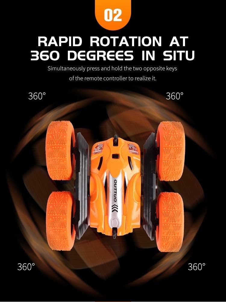 Remote Control Stunt Car Truck Double Sided 360 degree Flip LED Lights - Orange