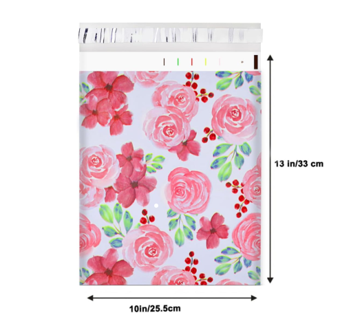 100 Pink Floral Polymailers 25x33cm