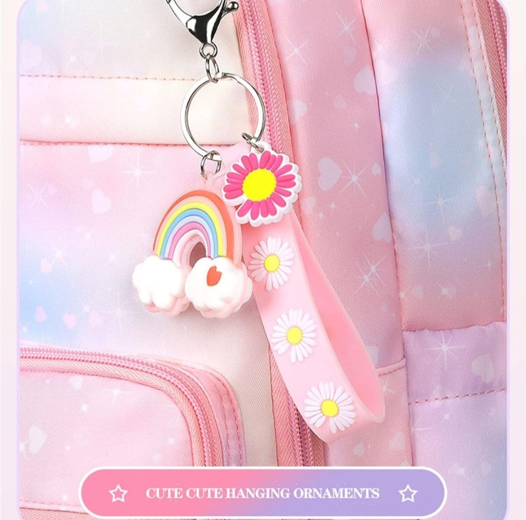 School Girls Rainbow Backpack Refrigerator door Style & multi compartments -PINK TINT