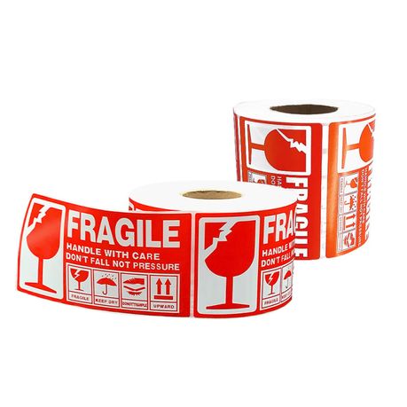 Fragile Handle With Care Pressure Packaging Label Stickers 13x7cm -300pcs