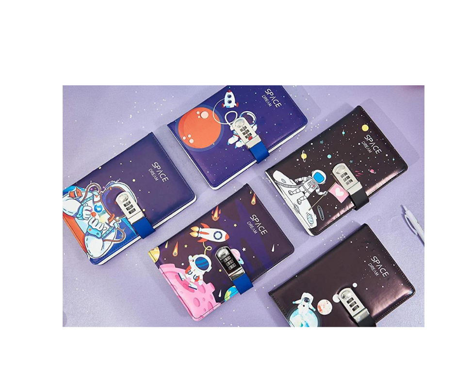 Combination Lock A5 Notebook Diary Journal Soft PU Leather Cover OuterSpace - 5 Pack