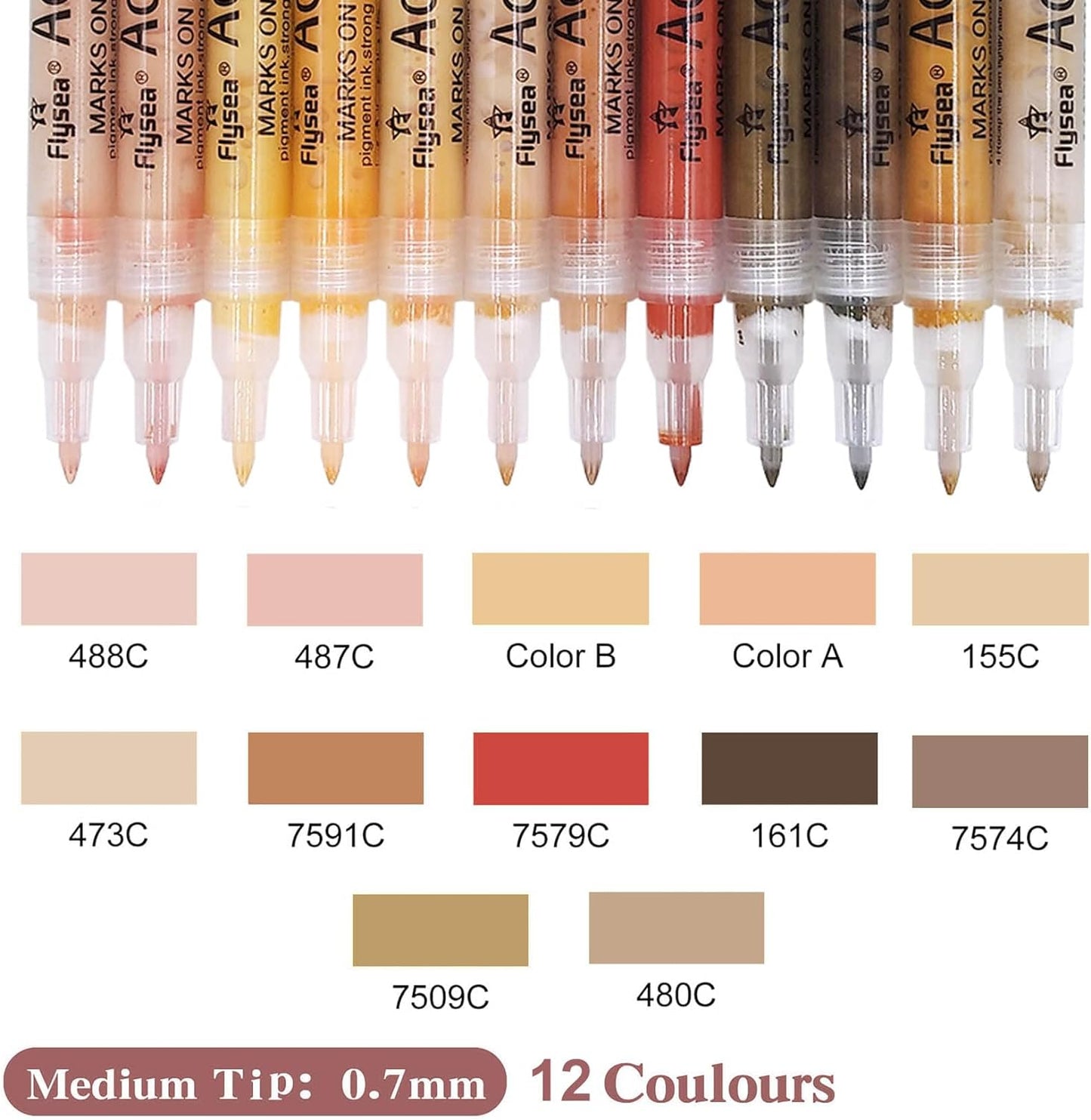 12 Skin Tone Acrylic Pen Fine Tip Markers