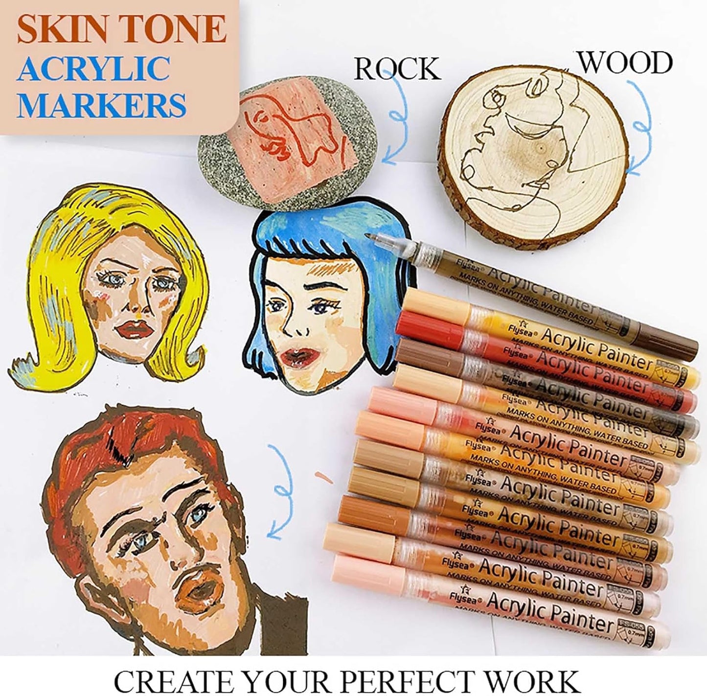 12 Skin Tone Acrylic Pen Fine Tip Markers