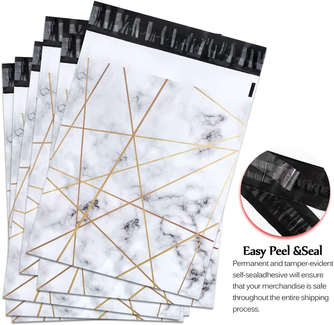 100 White Gold Marble Thank You Polymailers Packaging 25x33cm self-adhesive