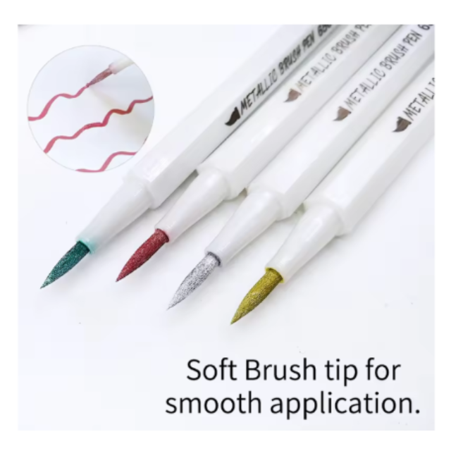 10 Metallic Marker Pens Brush Tip Multi Surface 0.5-6mm Tip