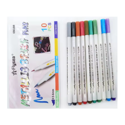 10 Metallic Marker Pens Brush Tip Multi Surface 0.5-6mm Tip