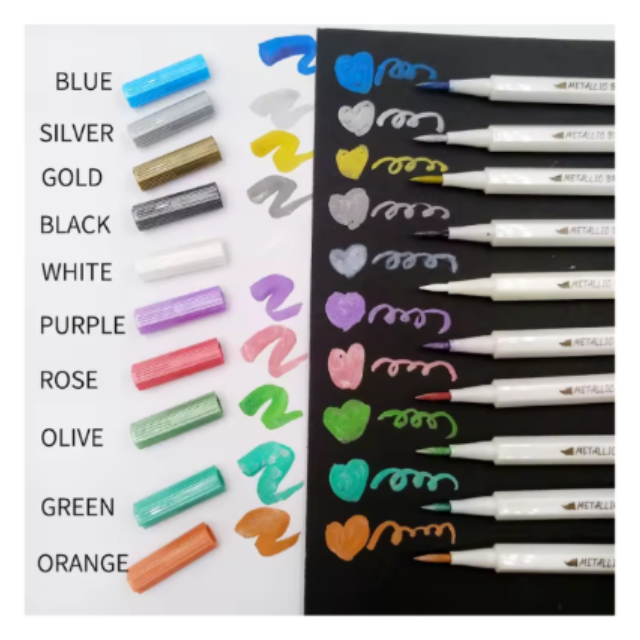 10 Metallic Marker Pens Brush Tip Multi Surface 0.5-6mm Tip