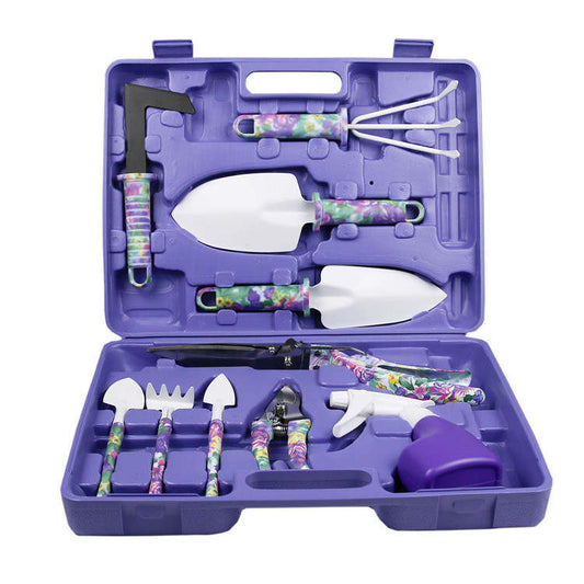 Purple Floral Gardening Tool Set 10 Pieces In Carry Case Novelty Gift Outdoor