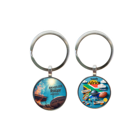 South Africa Flag Keyring Braaivleis Sunnyskies Rugby Novelty Souvenir 2 pack