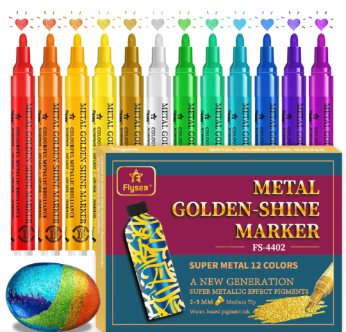 12 Metal Shine Marker Pens 2-3mm Art & Craft Scrapbook Hobby Multi-Surface Gift