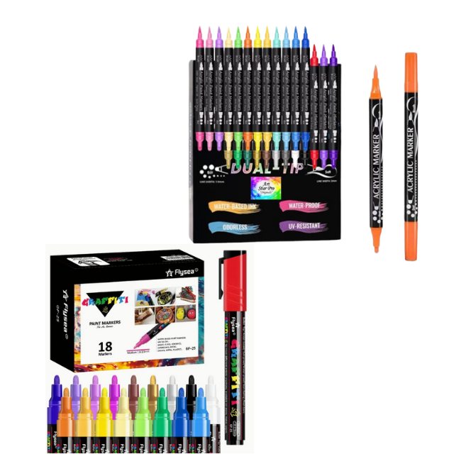 2PK Combo 18 Graffiti Paint Markers & 24 Dual Tip Acrylic Paint Markers
