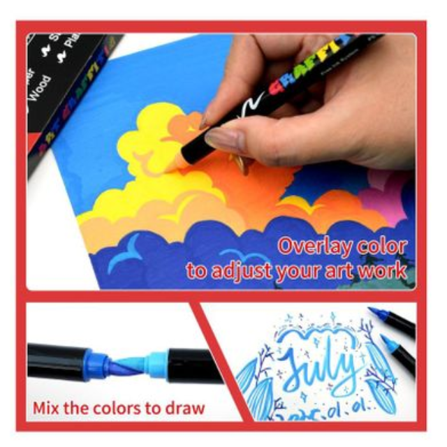 24 Acrylic Art Graffiti Marker Pens Brush Tip Multisurface