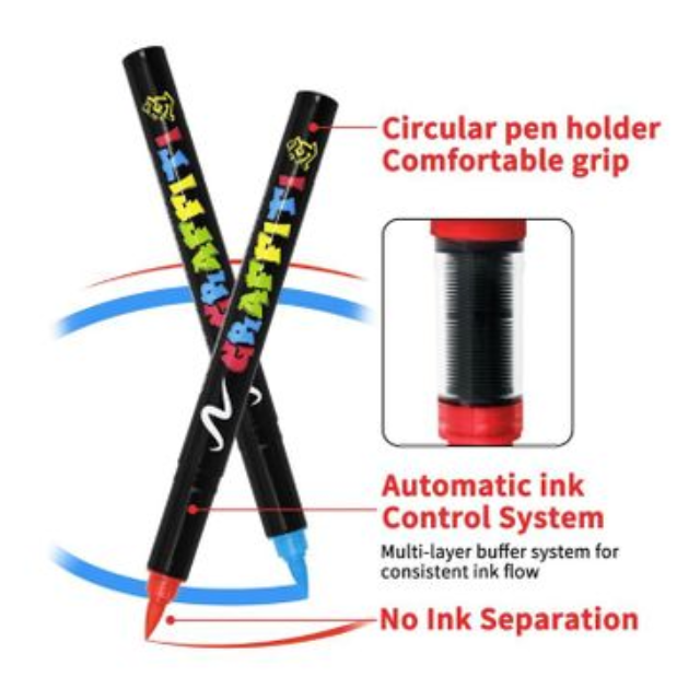 24 Acrylic Art Graffiti Marker Pens Brush Tip Multisurface