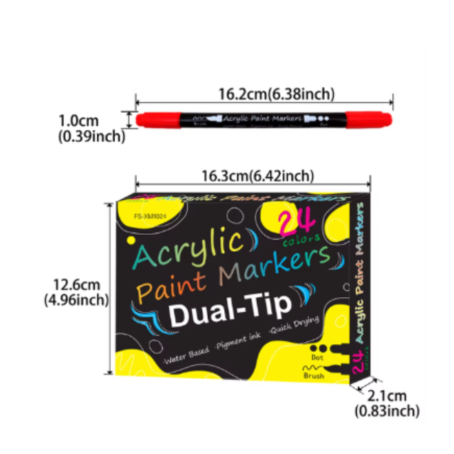 2PK Combo 12 Graffiti Paint Markers 2.5mm & 24 Dual Tip Acrylic Paint Markers