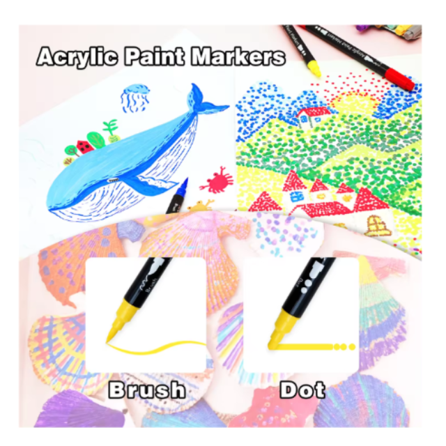 2PK Combo 12 Graffiti Paint Markers 2.5mm & 24 Dual Tip Acrylic Paint Markers