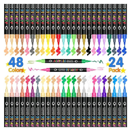 24Dual Tip Acrylic Art Paint Markers 48 Colour Multi surface