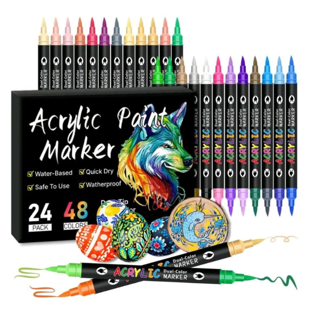 24Dual Tip Acrylic Art Paint Markers 48 Colour Multi surface