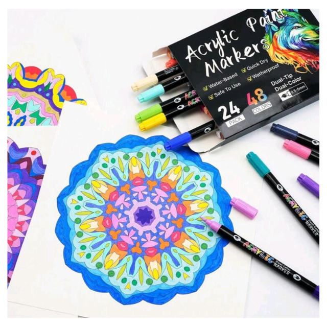 24Dual Tip Acrylic Art Paint Markers 48 Colour Multi surface