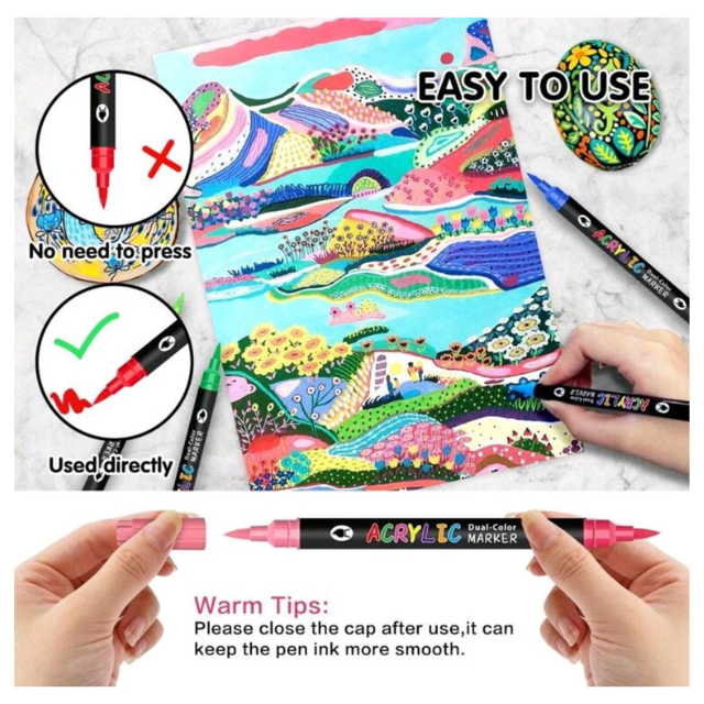 24Dual Tip Acrylic Art Paint Markers 48 Colour Multi surface