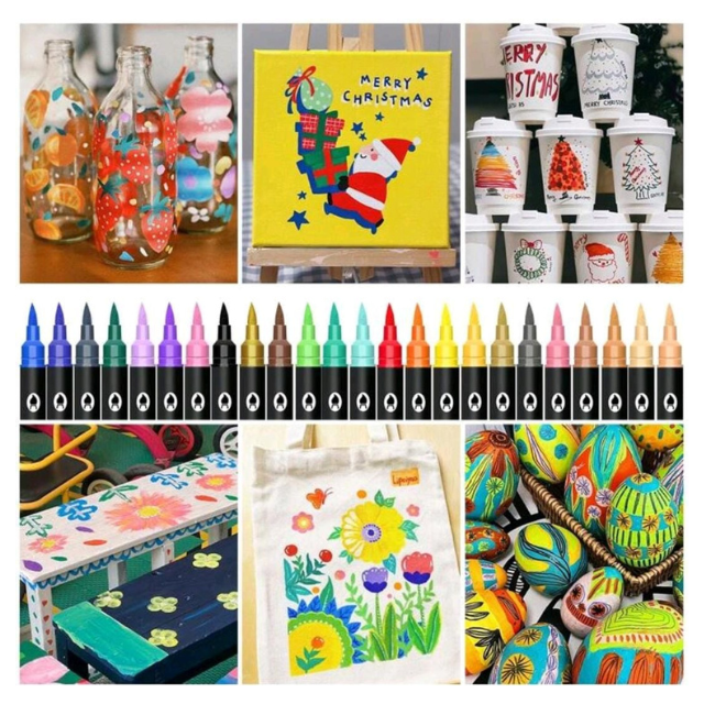 24Dual Tip Acrylic Art Paint Markers 48 Colour Multi surface