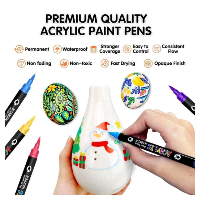 24Dual Tip Acrylic Art Paint Markers 48 Colour Multi surface