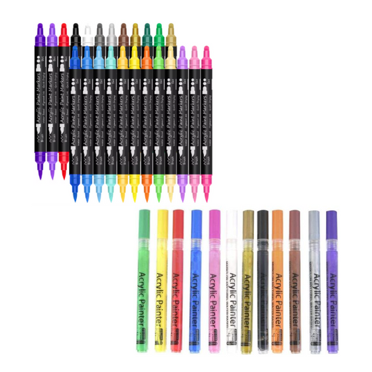 2PK Combo 12 Colour Set Acrylic Painter Markers & 24 Dual Tip Acrylic Paint Marker
