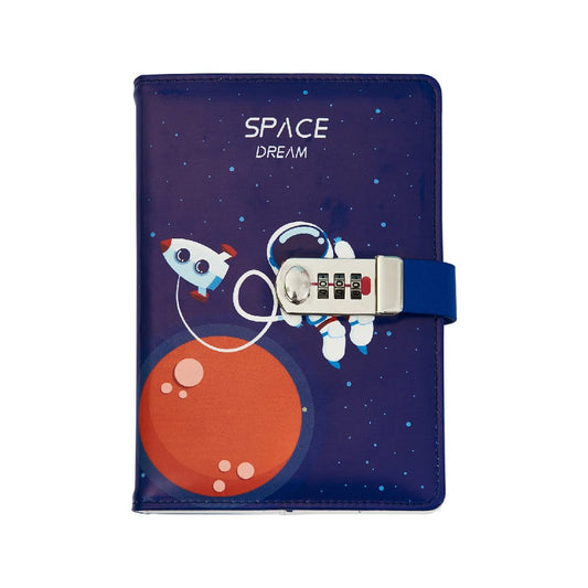 Combination Lock A5 Notebook Diary Journal Soft PU Leather Cover OuterSpace - Red Moon