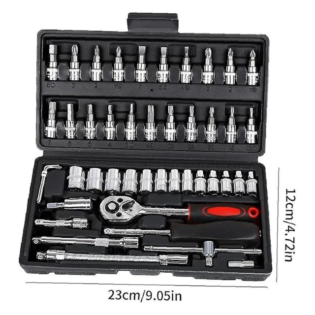 46-Piece Car Automobile Repair Tool Ratchet Wrench Drive Socket Set - Black