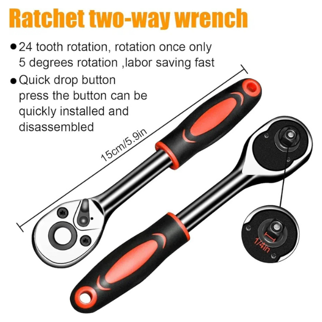 46-Piece Car Automobile Repair Tool Ratchet Wrench Drive Socket Set - Black