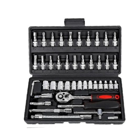 46-Piece Car Automobile Repair Tool Ratchet Wrench Drive Socket Set - Black