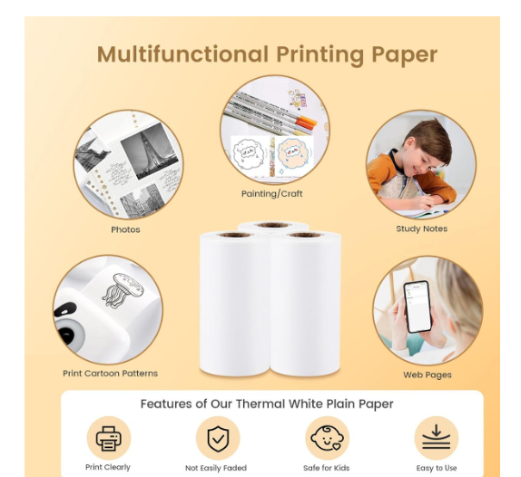 5 Rolls Continuous Sticker Paper 57x25mm Mini Thermal Printer Self Adhesive