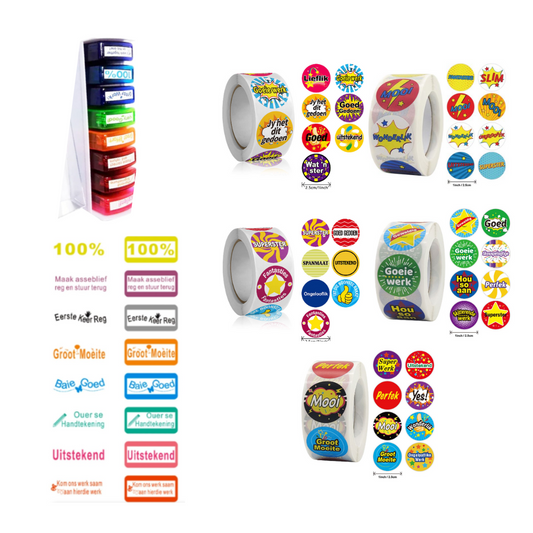 6PK Combo Afrikaans Teacher stamps (8 Stamp set) & 2500 Afrikaans Stickers