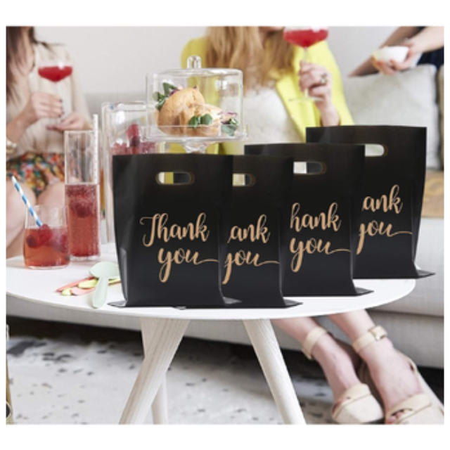 100Pk Black Thank You Plastics with Handles for Business Packaging 15x20cm