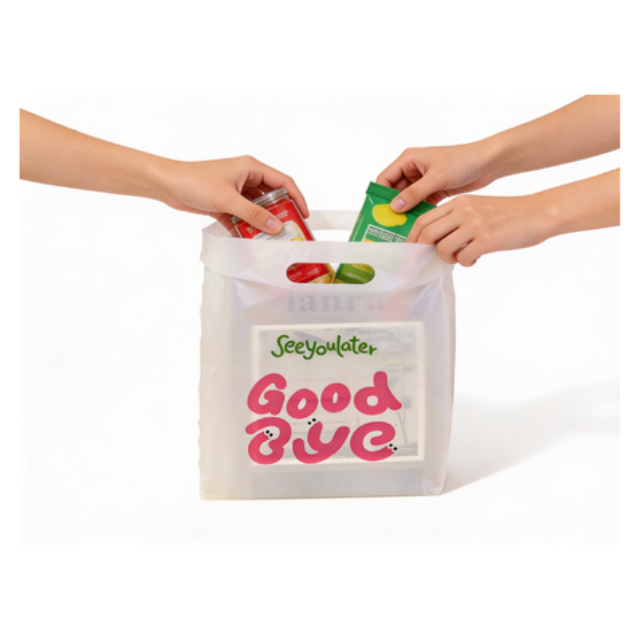 100 PK Four-Finger Flat Frosted Plastic Gift Bag with Handle 15x20cm