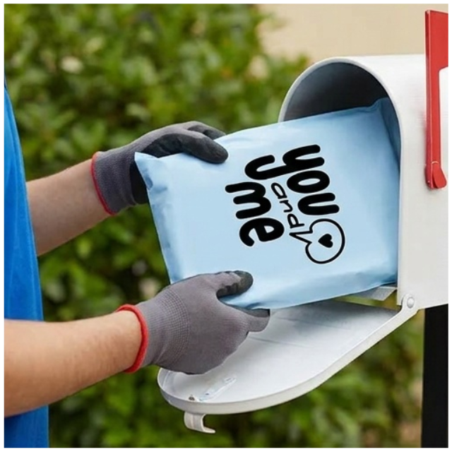 100 Express Polymailers Packaging 17x30cm Self-Adhesive Blue Print