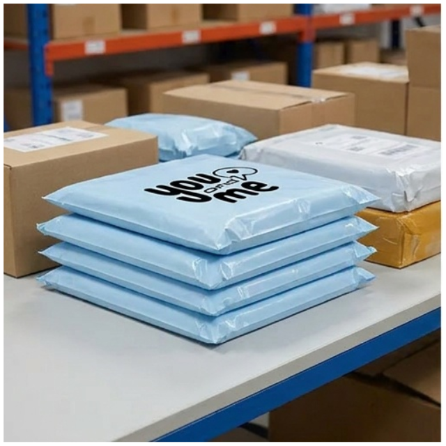 100 Express Polymailers Packaging 17x30cm Self-Adhesive Blue Print