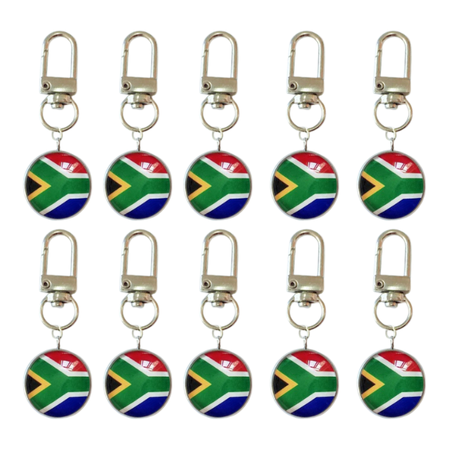Novelty South African Flag Domed Keyring with Swivel Clip