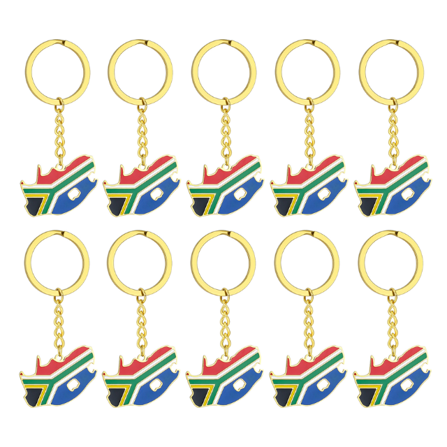 South African Flag Map Keychain Souvenir Keyring - Gold